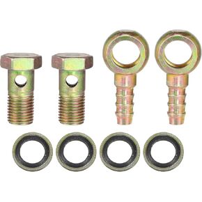 Banjo Bolt M14x1.5 10mm Banjo Hose Barb Bolt Fittings Brake Line Fitting Adapter with Copper Washers for Motorcycle Car (Set of 2)