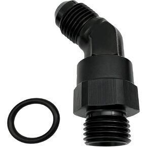 High Flow Radius 45 Degree Aluminum 6AN Male Flare to 4AN Male Swivel Fitting Adapter With AN4 O ring ORB Port, Black