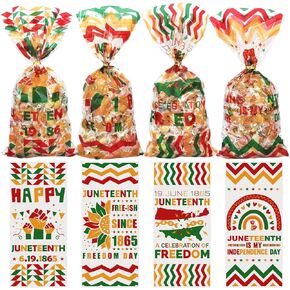 100 Pcs Juneteenth Goodie Bags, Juneteenth Gift Bags for Party Decorations, Juneteenth Decorations Treat Cellophane Candy Bags for African American Freedom Day Celebration Party Favor Supplies