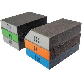 6 Pack 60 80 120 220 and 320 Grit Sanding Sponge Coarse/Medium/Fine/Superfine - Sanding Blocks - Washable and Reusable Hand Sander Sponge for Wood Drywall Metal