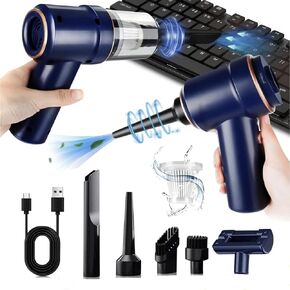 Mini Handheld Car Vacuum Cleaner,Rechargeable Cordless Keyboard Air Duster, 9000Pa High Power Wet and Dry Vacuum Cleaner & Air Blower with LED Light and Multi-Nozzles for Car, Home, Office, Pet