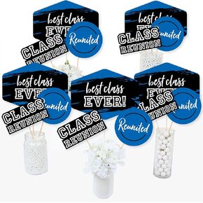 Big Dot of Happiness Reunited Blue - Royal Blue School Class Reunion Party Centerpiece Sticks - Table Toppers - Set of 15