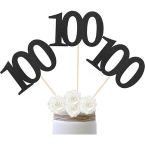 ALISSAR 10-Pack Double Sided Glitter Gold 100th Birthday Cake Topper, Table Topper Decorations for Party
