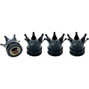 Universal Tire Valve Stem Caps ( 4 Pack) Heavy-Duty Stem Covers | Dust Proof, with O Rubber Seal | Crown Style Design | Outdoor, All-Weather, Leak-Proof Air Protection | Light-Weight ( Black )