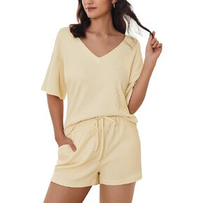 Ekouaer Women's 2 Piece Lounge Set V-Neck Pajama Sets Oversized Summer Outfits with Pockets