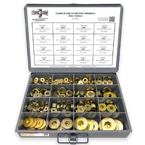 Grade 8 SAE & USS Flat Washers Zinc Yellow Assortment - 561 Pieces