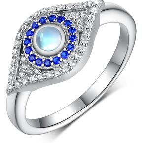 Evil Eye Ring 925 Sterling Silver Moonstone Evil Eye Rings Turkish Greek Jewelry Protection Gifts for Women Girls Amulet