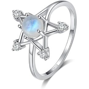 Angol Genuine Moonstone Ring 925 Sterling Silver Star Ring Simple Rainbow Moonstone Ring Moonstone Jewelry Brthday Gifts Eternity Promise Statement Rings for Women Girls