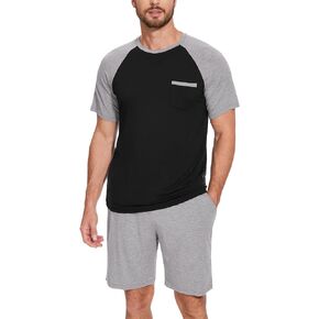 GYS Mens Pajamas Set Shorts Bamboo Viscose Short Sleeve Sleepwear Top and Shorts Set Soft Pjs Loungewear Set