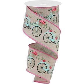 Expressions, 2.5" Bicycle on Royal Ribbon: Natural (10 Yards) Floral Bicycle Ribbon RGA164018