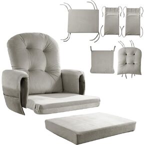 HOMBYS Glider Rocker Replacement Cushions 5 PCS with Storage Side Pocket, Velvet Fabric, Foam & Microfiber Filling, Non-Slip & Washable,Thickened & Supportive for Glider Rocking Chair
