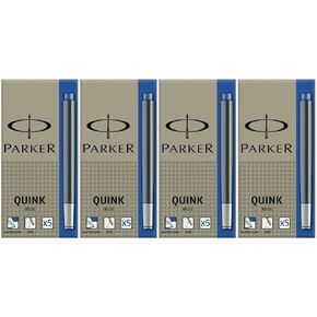 4 PACKS: Parker Quink Washable Ink Fountain Pen Refill Cartridges, 20 Blue Ink Refills (3016031PP)