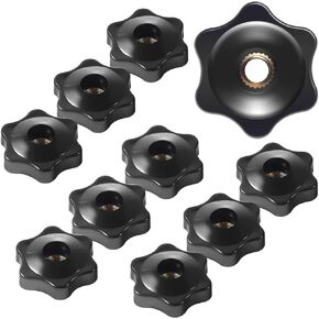12 Pcs Star knobs, 1/4 20 knob 6 Star Knobs 1/4 Inch 20 Female Threaded Hexagon Head Thru Knob Clamping Knobs Jig Knobs T Knob