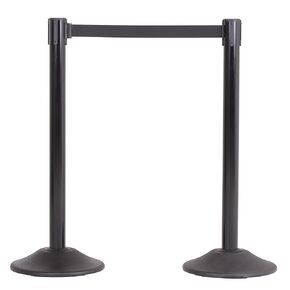 US Weight Black Heavy Duty Premium Steel Stanchion with Black 7.5-Foot Retractable Belt, 2 pack