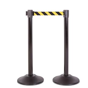 US Weight Black Heavy Duty Premium Steel Stanchion with Black 7.5-Foot Retractable Belt, 2 pack