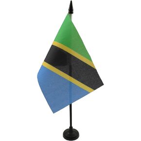 AZ FLAG Tanzania Table Flag 4'' x 6'' - Tanzanian Desk Flag 15 x 10 cm - Black Plastic Stick and Base