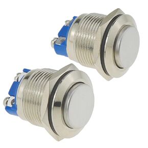 19mm Momentary Push Button Switch DGZZI 2PCS 3/4inch High Round Cap Waterproof IP65 Metal Button Switches with Screw Terminal, Round Self-resetting Lampless Starter Power Switch