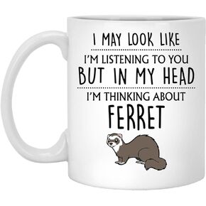 Ferret Gift, Ferret Mug, Funny Ferret Gifts, Ferrets Lover, Ferret Gifts For Men, Him, Women, Her, Thinking About Ferrets Coffee Mug 11oz, (MUG-RYDGSCOKV3-11oz)