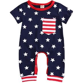 MAMAMI 4th Of July Romper Newborn Baby Girls Boys American Flag Bodysuit Summer Outfits 0-18M in Kuwait
