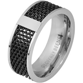 Geoffrey Beene Men's 8mm Stainless Steel Polished Edge Mesh Ring