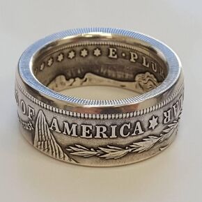 SUKKCCNO 925 Sterling Silver Dollar Ring Vintage United States National Emblem Engraved Double Side Coin Rings Gothic Punk Statement Band Handmade Wide Ring for Men Jewelry Gift