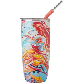S'well Stainless Steel Tumbler with Straw and Slide-Open Lid, 24oz, Marble Swirl, Triple Layered Vacuum Insulated Containers Keeps Drinks Cold for 18 Hours and Hot for 5, BPA Free