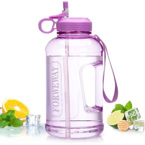 Half Gallon Water Bottle with Straw Leakproof Large Sports Water Bottle with Handle 2L/74oz BPA Free Water Jug for Camping Hiking (2.2L, Clear)
