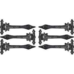 T Hinge Set - 6 Piece Gate Hinges for Wooden Fences Heavy Duty - Barn Hinges for Doors - Black Hinges – Hinges for Shed Door - Door Hinges Black Matte - Hinges Outdoor - Fence Strap Hinge Set