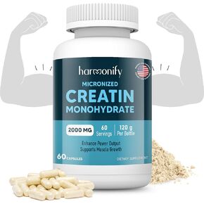 Creatine Monohydrate Amino Acid Powder 2000 mg- Support Muscles, Cellular Energy and Cognitive Function - Gluten-Free, Keto - NSF Certified, 60 Servings
