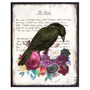 لوحة فنية جدارية قوطية من Edgar Allan Poe مقاس 11 × 14 - ديكور غرفة The Raven Goth للنساء - غرفة نوم أنيقة رثة، ديكور غرفة المعيشة - ويكا، ساحرة، غامض، غراب، ورود، ملصق صورة - هدايا سحرية سوداء - غير مؤطرة