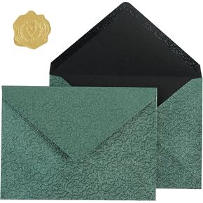 100 Pieces A7 Envelopes 5x7 Card Envelopes Vines Flower Texture Pattern V Flap Luxury Mailing Envelopes with Gold Stickers for Invitations, Wedding, Graduation, Baby Shower (Dark Green Rose)