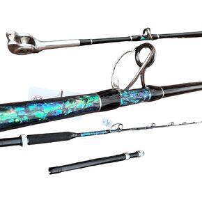 Geronimo Custom 6' 2" 30-80lbs Conventional Trolling Rod, Abalone Shell Finish, E Glass Blank, Fuji SiC Ceramic Guides, Alps Ball Bearing Roller Tip in Kuwait