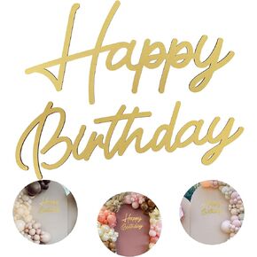 Happy Birthday Wooden Sign with Gold Painted Cutout Wooden Happy Birthday Letters Sign Vintage Rustic Birthday Party Decoration Backdrop Wall Photo Prop（Gold）