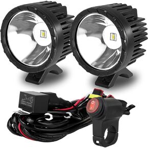 3.5 Inch Motorcycle LED Fog Lights Kit, 50W 10000LM Round Auxiliary Driving Lights With 5FT Harness Switch Waterproof Spotlight Pods With Motorcycle Dirt Bike ATV UTV