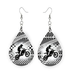 Moto Racing Earrings - Dirtbike Mama Jewelry - GREY Racing Dangle Earrings