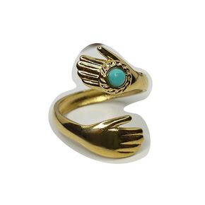 Turquoise Ring, Gold Hug Ring for Turquoise Jewelry Western, Boho Western Rings for Women, Unisex Adjustable Ring for December Birthstone Jewelry Gift (Turquoise-Gold)