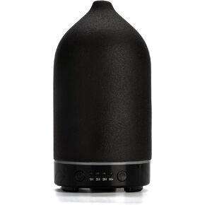 Ceramic Oil Aroma Diffuser 7-Color LED Light and 1/2/3H/Continous Working Time with USB Cord and Power Adapter Wood Grain Ultrasonic Essential Oil Diffuser for Home Office Bedroom(Black 100ML)