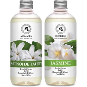 Reed Diffuser Refill Monoi de Tahiti and Jasmine Reed Diffuser Refill - 2 x 17.0 Fl Oz - Room Freshener - Fresh & Long Lasting Fragrance - for Aromatherapy - Gift Idea