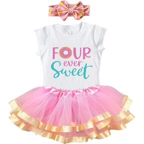 Luke and Lulu 4th Birthday Girl Outfit - Four Ever Sweet, Four Hear Me Roar, Pink - Fourth Birthday Outfit Girl