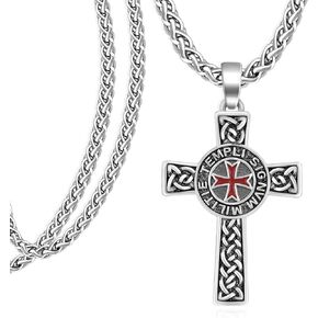 Knights Templar Necklace Sterling Silver Crusader Cross Necklace Christian Jewelry for Men Women 22"+2" Chain