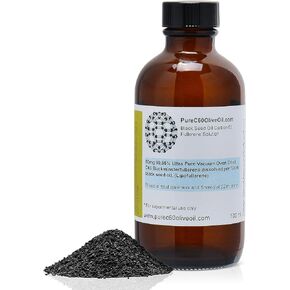 PureC60OliveOil C60 Organic Black Seed Oil 100ml / 3.4 Fl Oz - 99.95% Carbon 60 Solvent Free 80mg - Amber Glass Bottle - Carbon 60 Black Seed Oil - from The Leading Global Producer