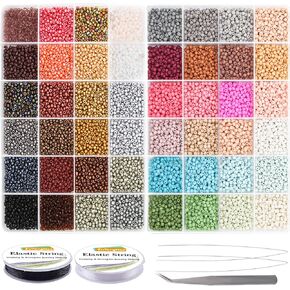 EuTengHao Glass Seed Beads for Bracelet Making Kit, 8/0 Small Pony Beads for Bracelet Necklace Jewelry Making DIY Crafting (3mm, 48 Colors, Frosted Glass and Lacquered Glass)