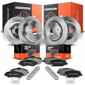 A-Premium Front and Rear Drilled and Slotted Disc Brake Rotors + Ceramic Pads Kit Compatible with Select Jeep Models - Wrangler 2007-2017, Wrangler JK 2018, 12-PC Set