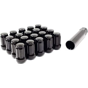 Set of 20 Veritek 12x1.5mm Black Spline Drive Tuner Lug Nuts w/Key 1.40 Inch Length Conical Seat for Acura Buick Chevy Ford Honda Hyundai KIA Mazda Toyota Aftermarket Custom Tuner Wheels