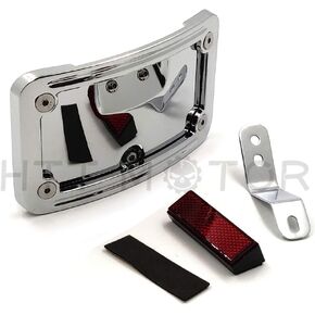 HTTMT MT388-CD Chrome Laydown Curved License Plate Bracket Tag Holder w/Mount Kit Compatible with Harley Davidson 2005-2007 Softail Springer Classic FLSTSC/ 2005-2017 Softail Deluxe FLSTN