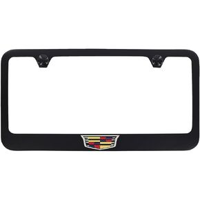 Cadillac Crest Metal License Plate Frame Tag Holder - Black Powder Coated