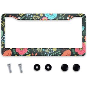 Smooffly License Plate Frame Retro Camping Camper License Plate Frames Decorative Car Tag Frames Aluminum Metal License Plate Holder for US Canada Standard 12.2 x 6.3 Inch