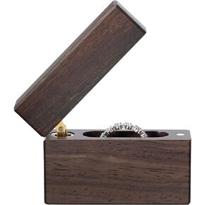 Wooden Engagement Ring Box Slim Flat Small Ring Case for Proposal,Wedding,Christmas Birthday Gift(Ebony Wood)