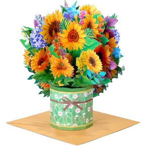 Kesote Paper Flower Bouquet Pop Up Cards, Sunflower 3D Popup Birthday Cards, Greeting Cards, Anniversary Cards, Get Well Soon Cards Gifts for Women Wife Mom Friends Female