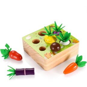 Montessori Toys Carrot Harvest Game Toys for Baby Toddlers 1-3 Years Old, Educational Wooden Carrot Toys Shape Size Sorting Matching Puzzle, Great Baby Easter Toys Birthday Gift Toys